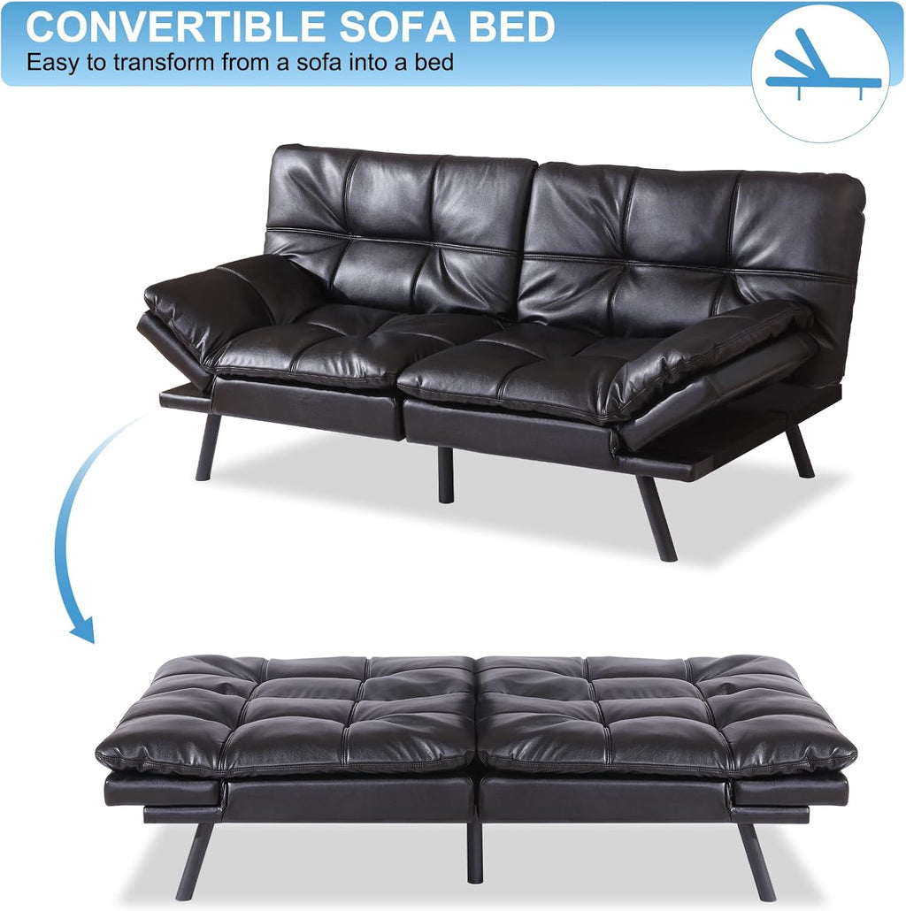 MUUEGM Futon Sofa Bed Couch Sofa, Memory Foam Futon Sleeper Sofa Loveseat Convertible Couch Bed for Small Compact Spaces, Apartment, Black
