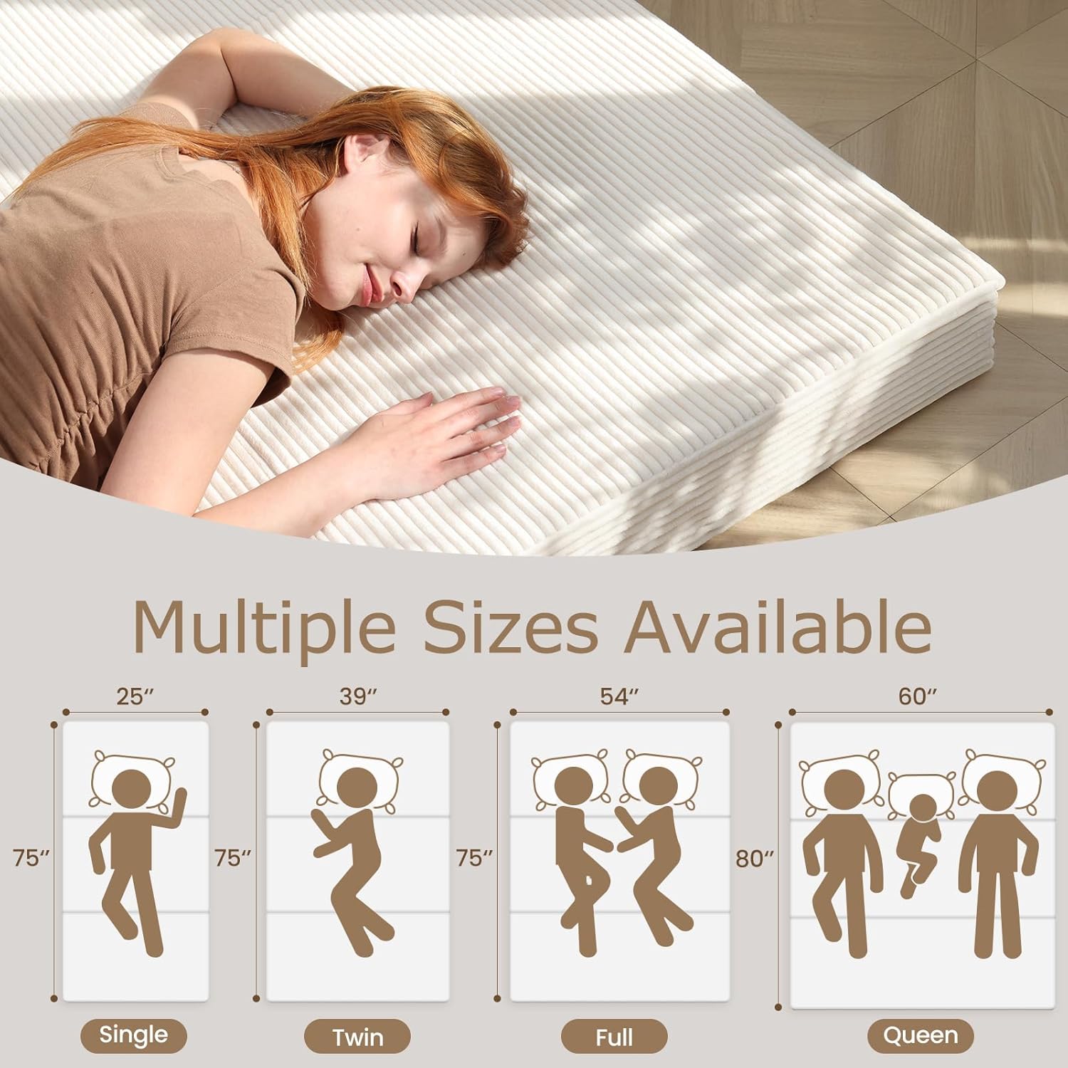 6-Inch Tri-Folding Mattress Full Size - Foldable Futon Sofa Bed with Removable Washable Cover, Folding Futon Mattress | Non-Slip Bottom & Carry Handles for Guest, Camping, Dorm