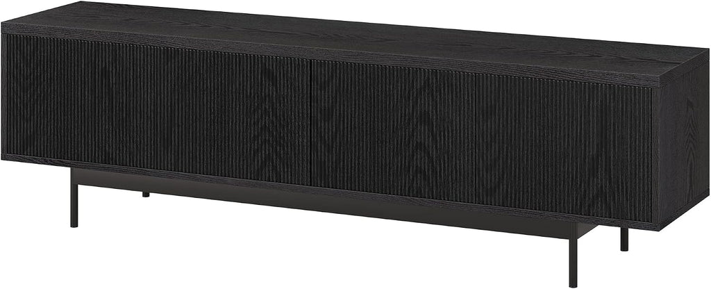 Henn&Hart Fluted TV Stand for TVs up to 75' with 2 Open-Concept Ribbed Storage Cabinets for Living Room, Family Room, or Office, Natural Black