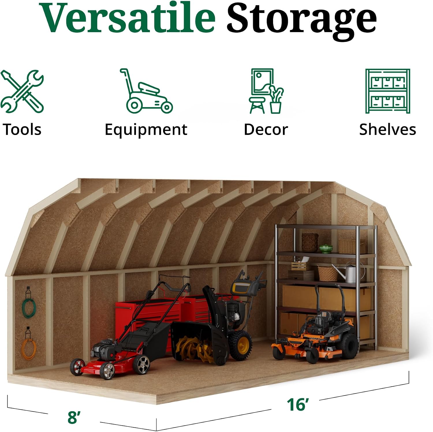 Little Cottage Co. 8x16 Value Gambrel Barn with 4 ft. Sidewalls with Floor, Outdoor Wood Storage Shed Do-It-Yourself Precut Kit