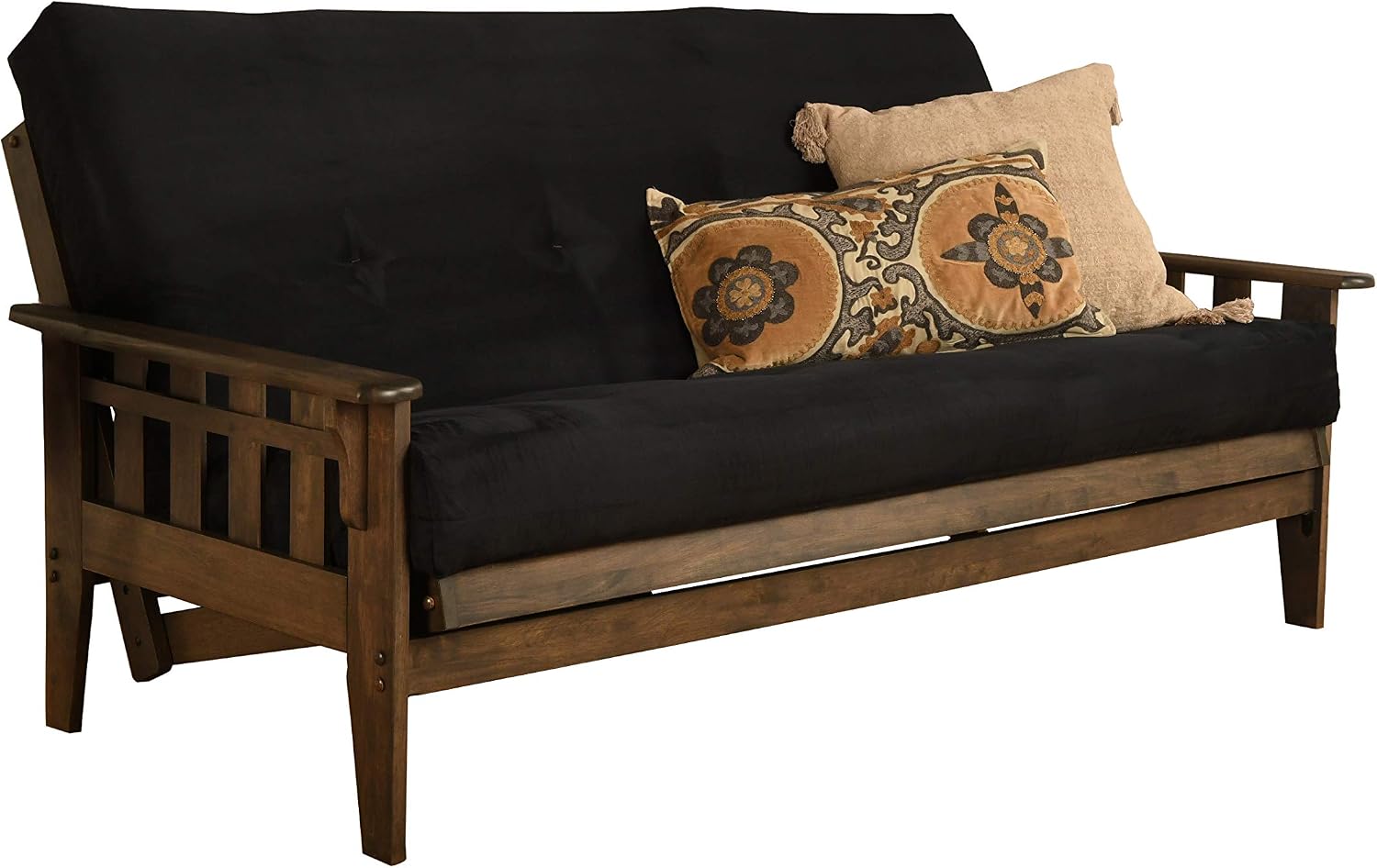 Kodiak Furniture Tucson Full Size Futon Set in Rustic Walnut Finish, Suede Black