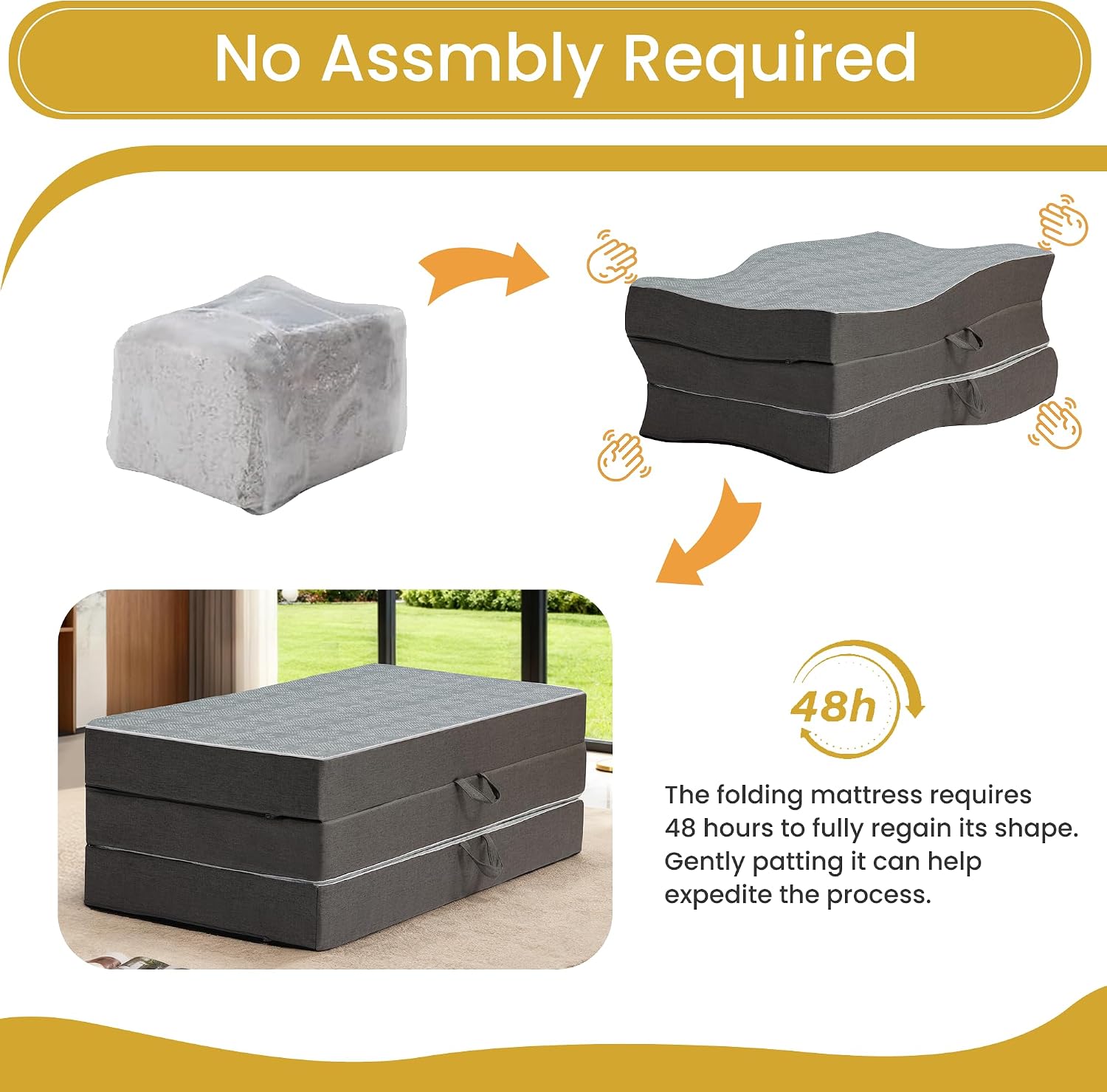 Tri Folding Mattress Full Size - 6 Inch Dual-Layer Memory Foam Foldable Mattress Portable Futon Sofa Bed with Removable Washable Cover, Handle & Non-Slip Bottom for Guest, Camping, RV, Yoga, Home Use