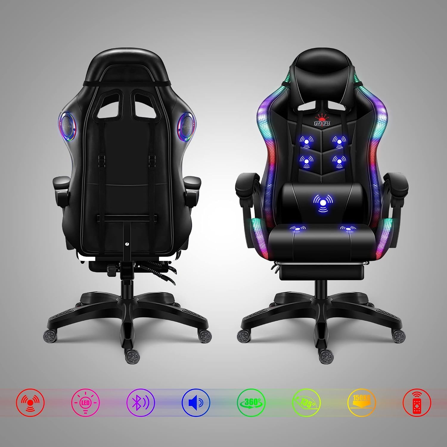 X Rocker Gaming Chair Gaming Chair with RGB Lighting and Speakers, Ergonomic Gaming Chair with footrest and 7-Point Massage Function, 150° tiltable Office Chair Gaming Chair for Adults,Pink