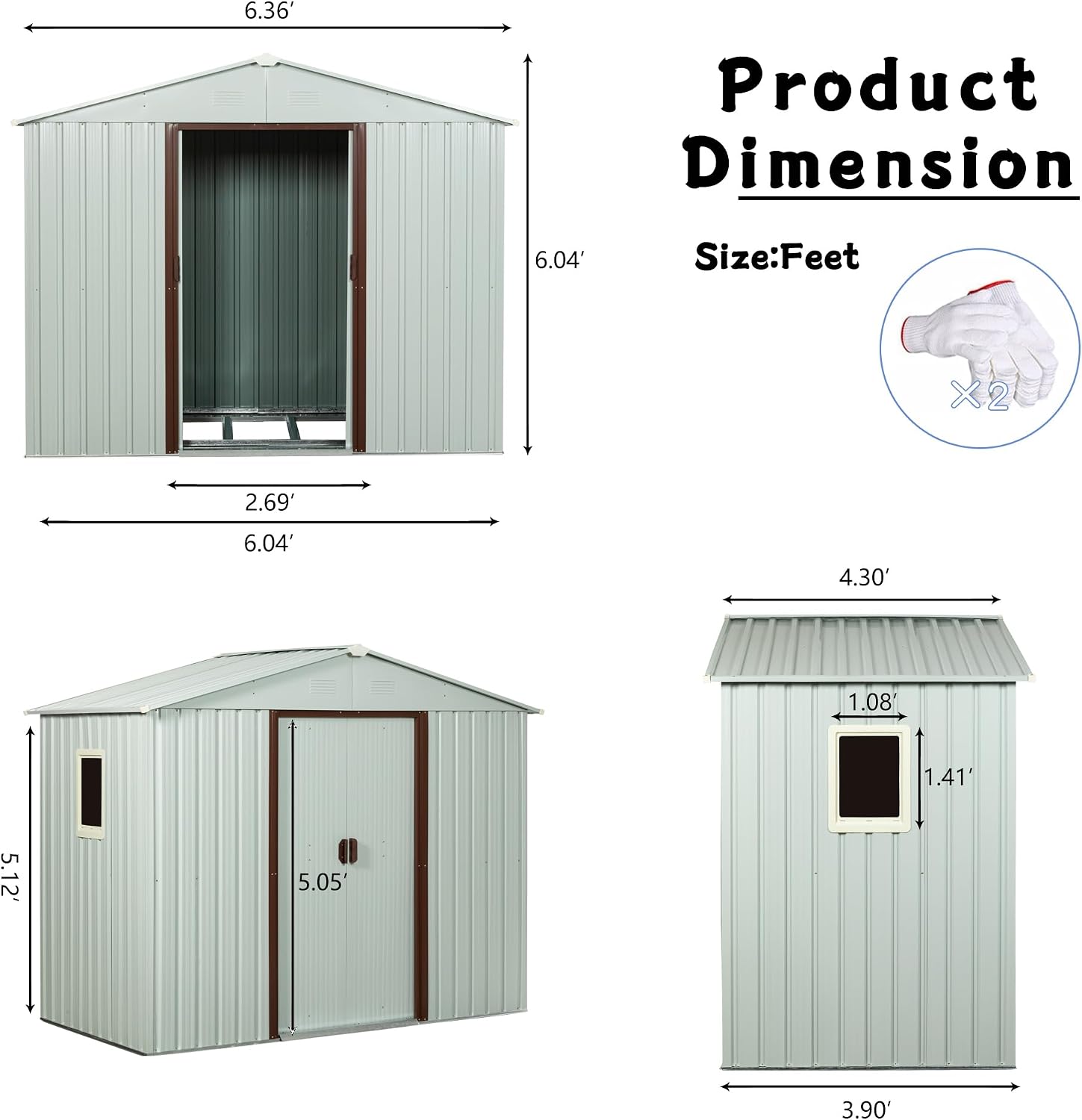BNSPLY 6x5 FT Outdoor Storage Shed, Metal Garden Shed with Floor Frame, Tool Shed Outdoor Storage with Lockable Sliding Doors & Window & Air Vents, Storage House Waterproof for Backyard, Lawn, White