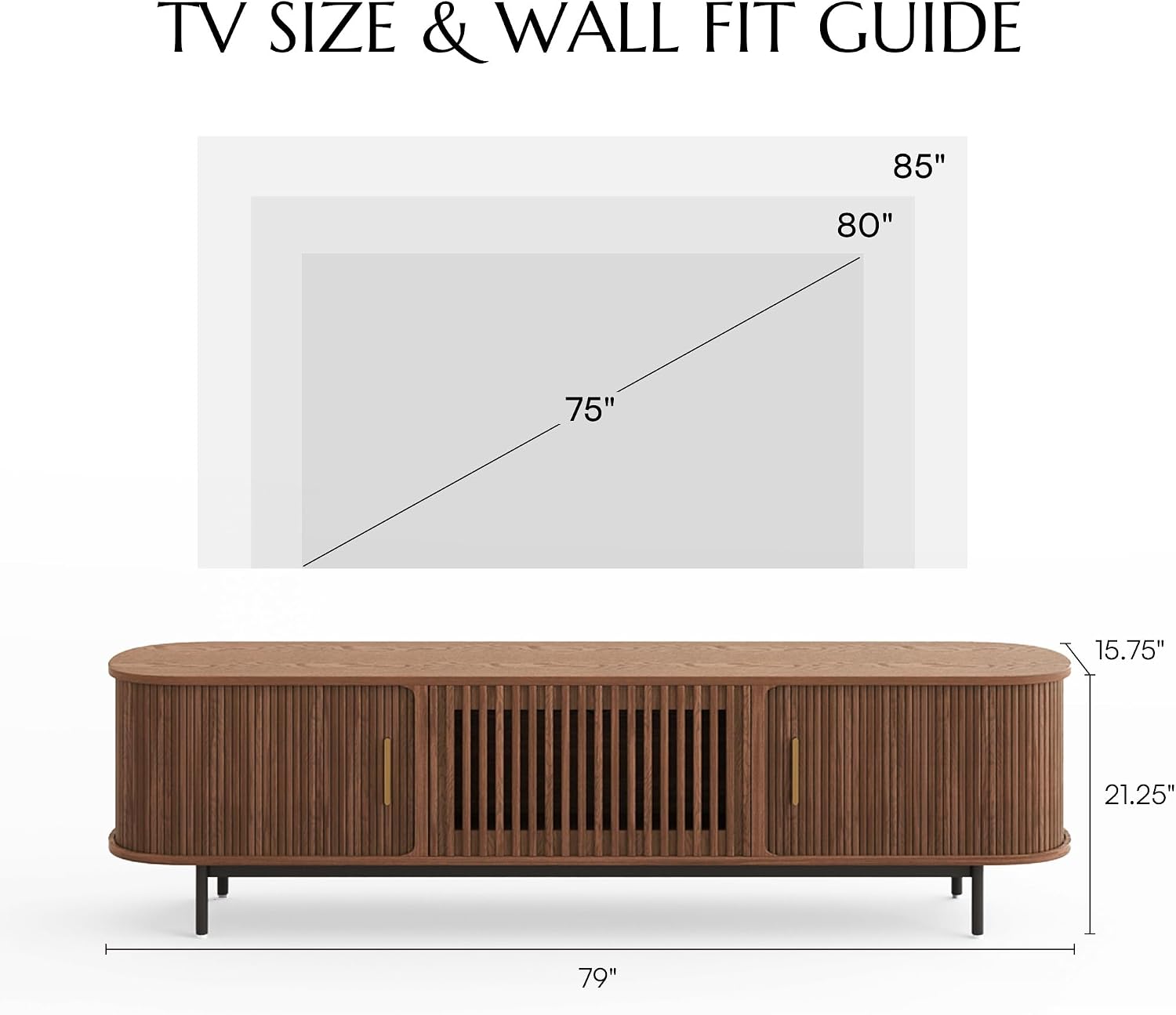 POVISON Fully-Assembled Mid Century Modern TV Stand for 75 inch TV, Sliding Door Entertainment Center with Storage, Wood TV Console, Media Console for Living Room Bedroom(Walnut, 78.74')