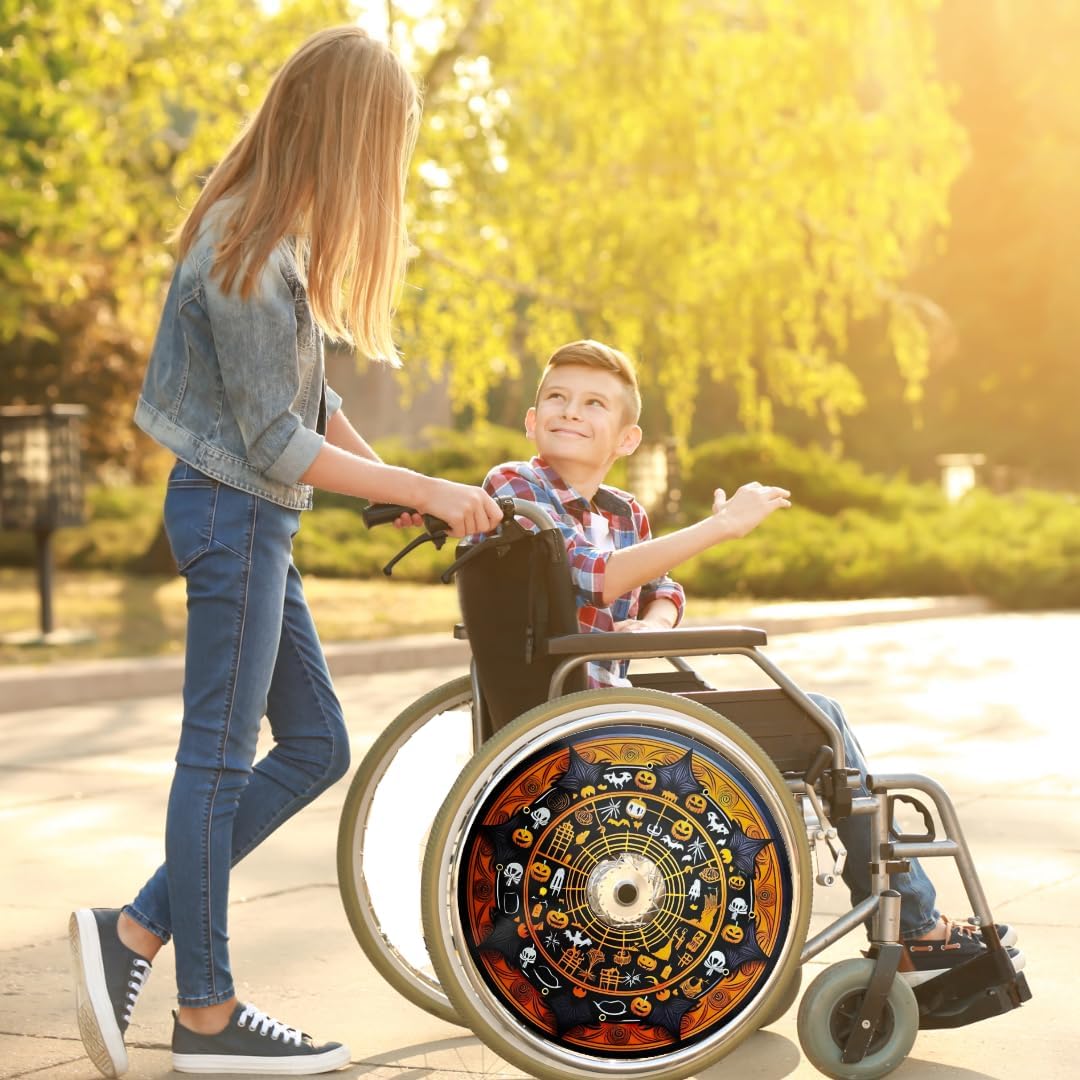 Wheelcovers Spooky Halloween Web Designer Cover for Wheelchair Wheels, Enhances Aesthetics, Easy Install/Remove, Lightweight, for Adults and Kids (Halloween Web)