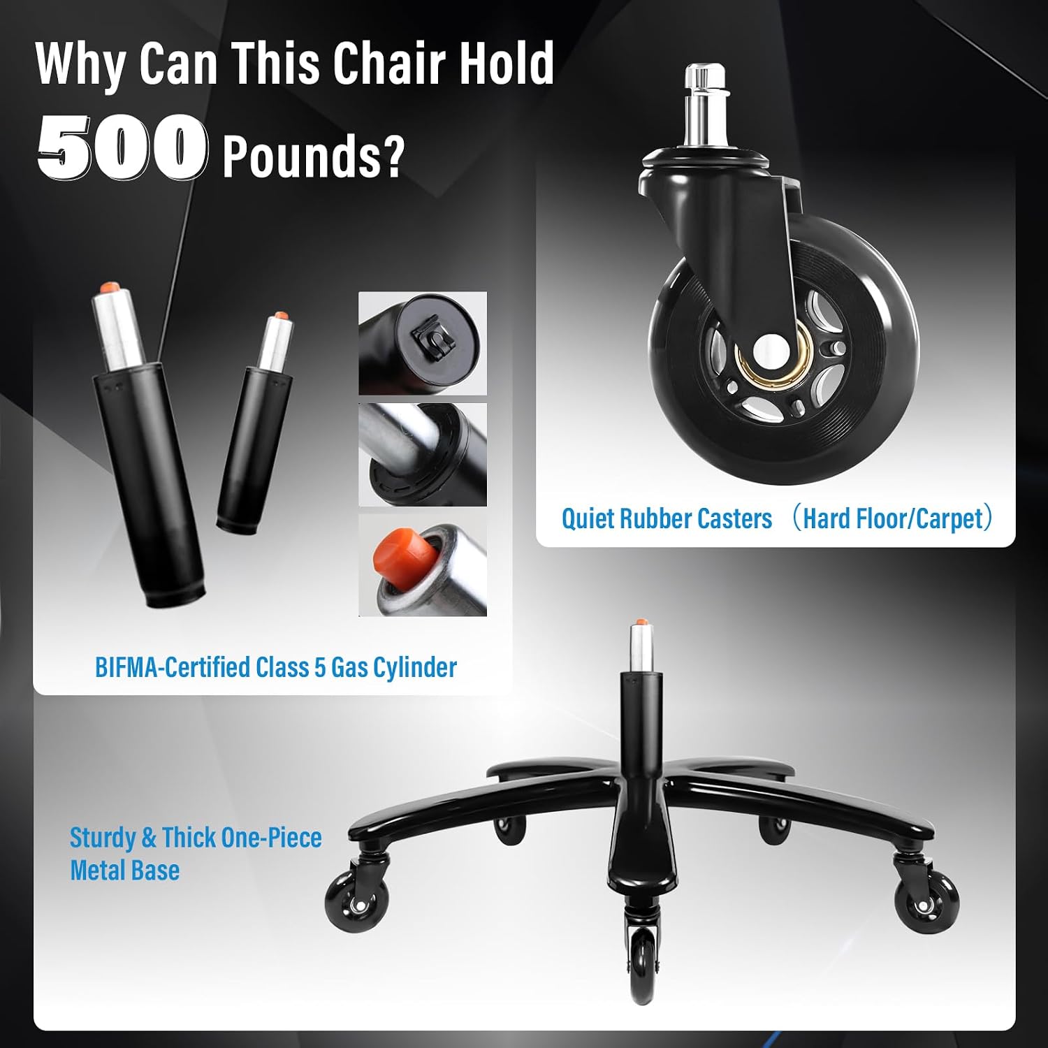 500lbs Big and Tall Office Chair - Heavy Duty Mesh Ergonomic Desk Chair with Headrest, High Back Computer Chair - Flip-up Armrests, Wide Thick Seat Cushion, Quiet Wheels, Black