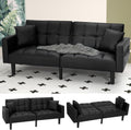 ECOTOUGE Futon Sofa Bed, 74' Convertible Sofa Bed with Adjustable Backrest Modern Loveseat Sleeper Sofa with 2 Pillow & Side Pockets Faux Leather Futon Couch for Living Room, Bedroom, Office, Black