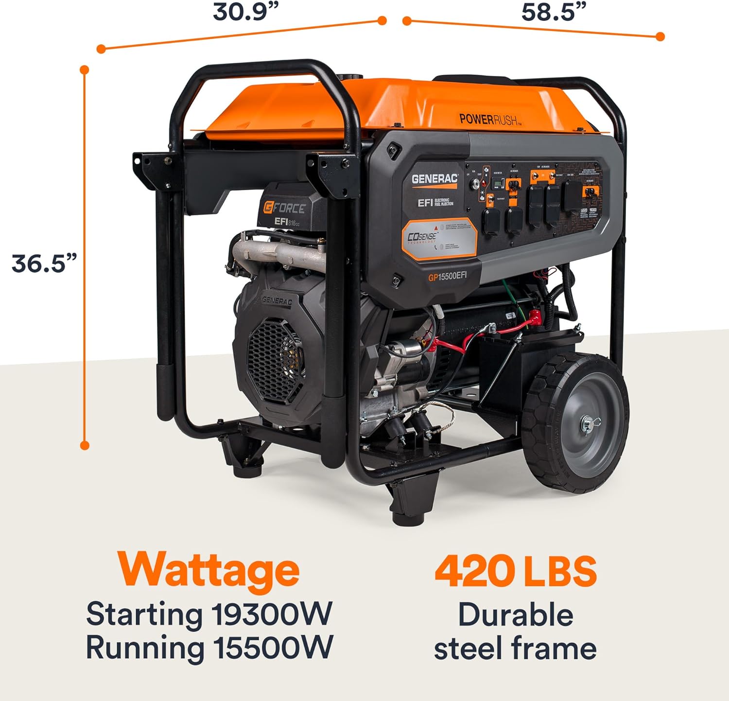 Generac 19,300 Starting Watt Portable Gas Generator - Electric Start - Home Backup or RV Ready - Heavy Duty Frame - Quiet, Long Runtime, Emergency Power - 49-State Compliant