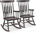 Tangkula Patio Rocking Chair Solid Rubber Wood, Outdoor Porch Rocker Chair with Rubber Wood Frame, Indoor Wooden Rocking Chair, Ideal for Garden, Backyard & Balcony (2, Espresso)