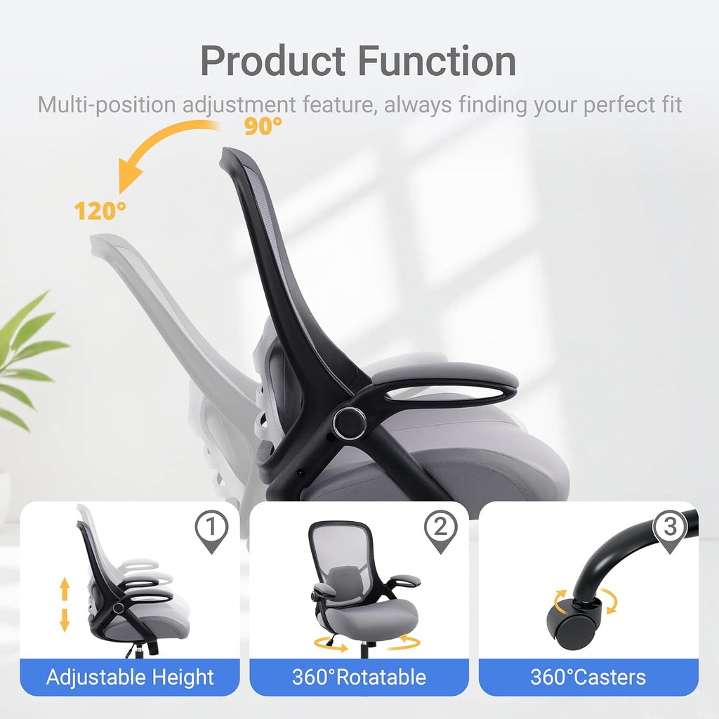 HYLONE 400lbs Heavy Duty Office Chair, 5' Thickened Seat Ergonomic Desk Chair with Adjustable Armrests, Home Office Computer Chairs for Long Hours Mesh Executive Chair(Dark Grey)