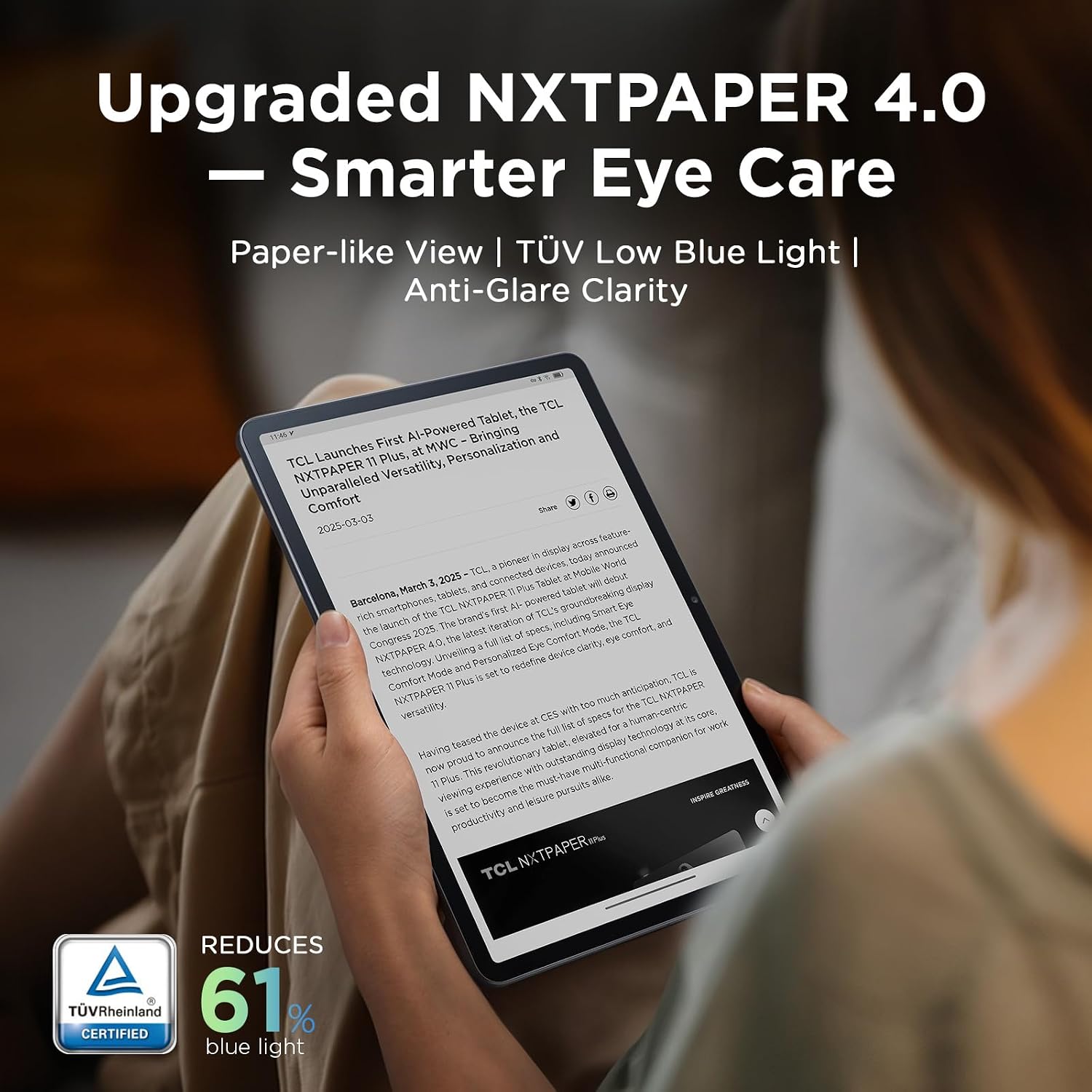 TCL NXTPAPER 11 Plus Android Tablet, 11.5' 120Hz 2.2K Drawing Pad & Digital Notebook, Stylus Included, NXTPAPER 4.0 Display, AI Tools, 8+8GB RAM, 256GB Storage, 8000mAh Battery, Onyx Black
