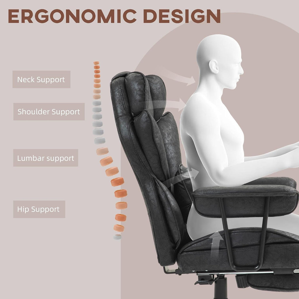 6 Vibration Points, 400LBS Heated Big and Tall Office Chair with Foot Rest and Lumbar Support, Microfiber Reclining Computer Desk Chair, Black