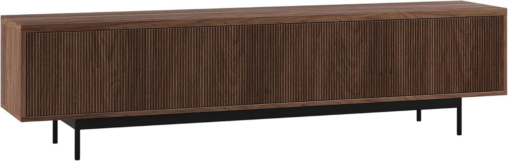 Henn&Hart Fluted TV Stand for TVs up to 85' with 2 Open-Concept Ribbed Storage Cabinets for Living Room, Family Room, or Office, Medium Walnut