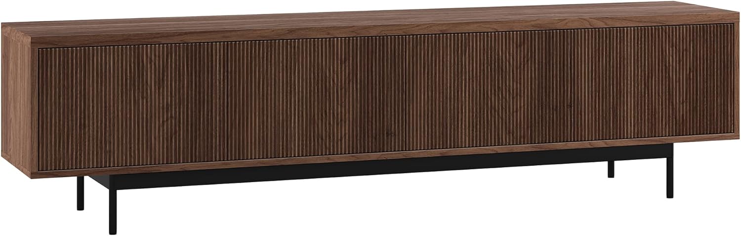 Henn&Hart Fluted TV Stand for TVs up to 85' with 2 Open-Concept Ribbed Storage Cabinets for Living Room, Family Room, or Office, Medium Walnut