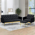 2 Pieces Velvet Sofa Set w/Adjustable Armrests and Backrests, Tufted Accent Chair w/Ottoman, Convertible Futon Sofa Bed for Bedroom, Living Room, Apartment, Black