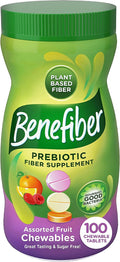 Benefiber Chewable Prebiotic GLP-1 Friendly Fiber Supplement Tablets for Digestive Health, Assorted Fruit Flavors - 100 Count (Pack of 12)