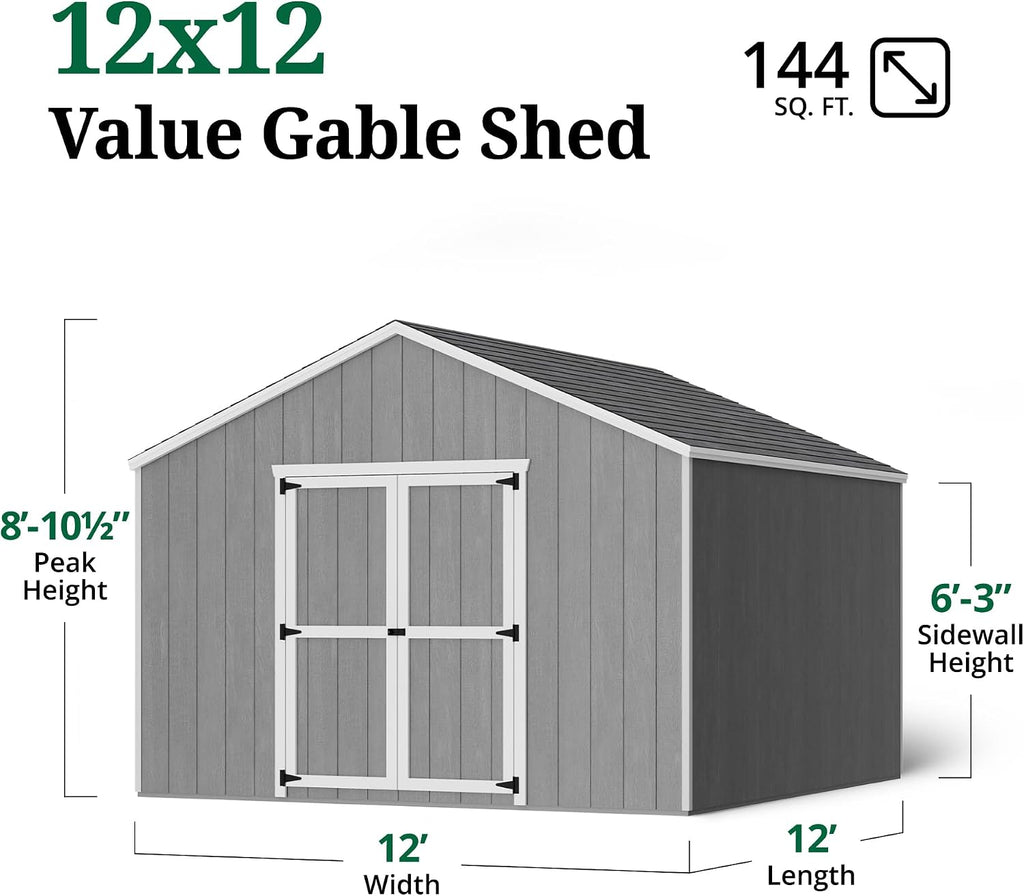 Little Cottage Co. 12x12 Value Gable Shed with Floor, Outdoor Wood Storage Do-It-Yourself Precut Kit