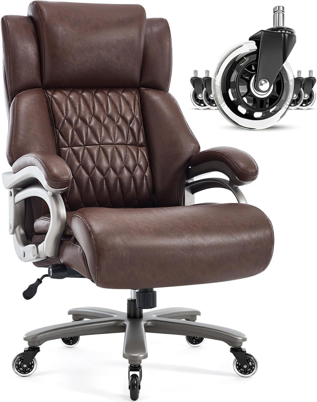 Big and Tall 400lbs Office Chair - Adjustable Lumbar Support Quiet Rubber Wheels Heavy Duty Metal Base, High Back Large Executive Computer Desk, Thick Padded Ergonomic Design for Back Pain