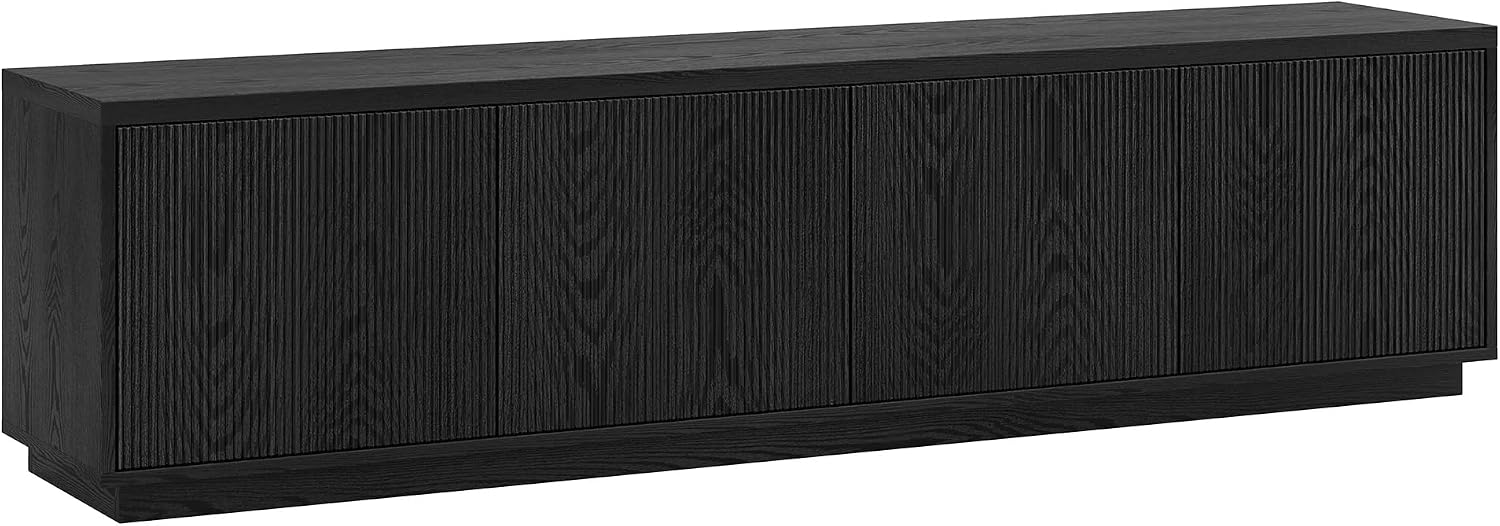 Henn&Hart Fluted TV Stand for TVs up to 85' with 2 Concealed Ribbed Storage Cabinets and Adjustable Shelves for Living Room, Family Room, or Office, Natural Black