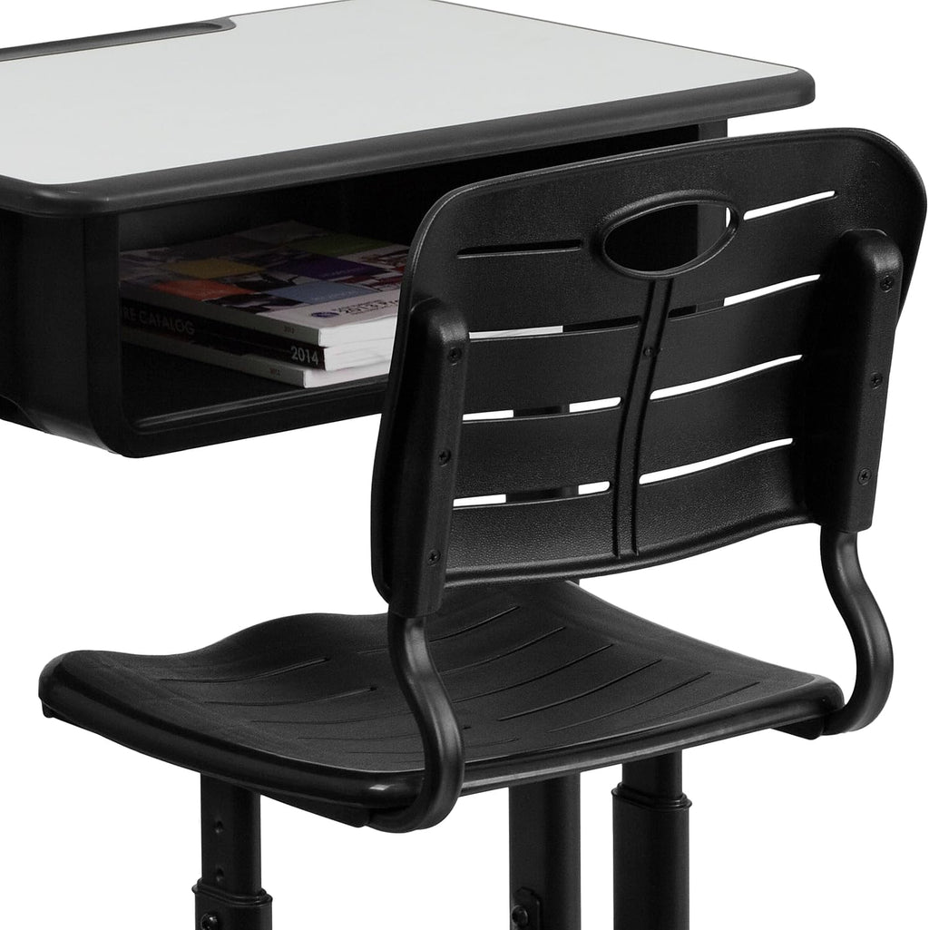 Flash Furniture Nila Set of 3 Adjustable Height Student Desks and Chairs with Black Pedestal Frames