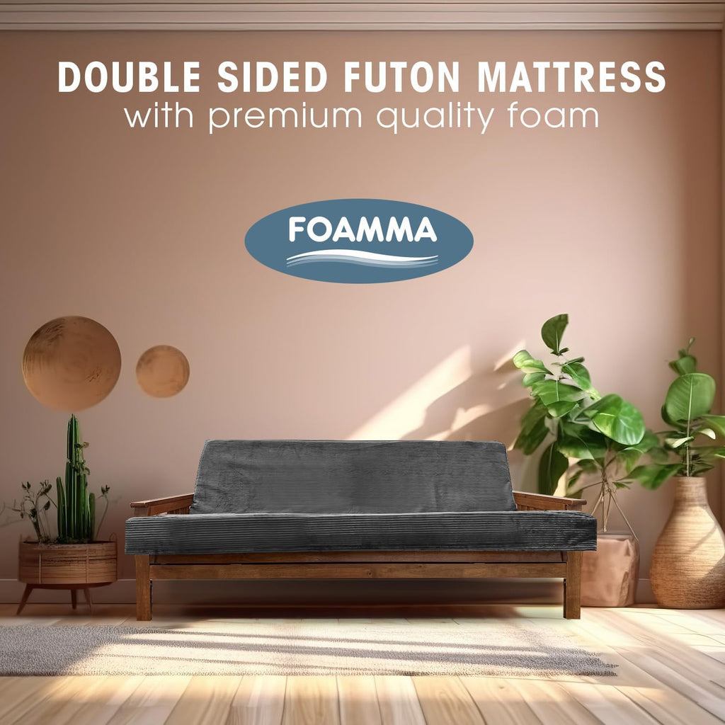 Foamma Memory Foam Futon Mattress, Double-Sided Foldout Couch Futon Mattress, 6' x 54' x 80' Full XL (Charcoal), Corduroy Fabric - Heavy Duty Sofa Bed, Thick Corded Cushion (Frame NOT Included)