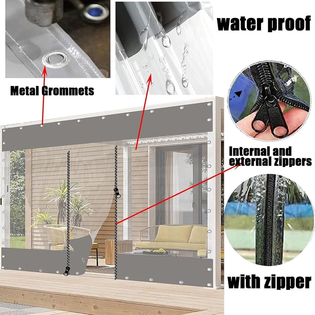Outdoor Tarp Curtains with Zipper Door,Outdoor Clear Waterproof Tarpaulin Curtains,Waterproof Clear Tarp Curtains,PVC Plastic Tarpaulin with Zipper,for Pergola Gazebo(3x3m/9.84x9.84ft)