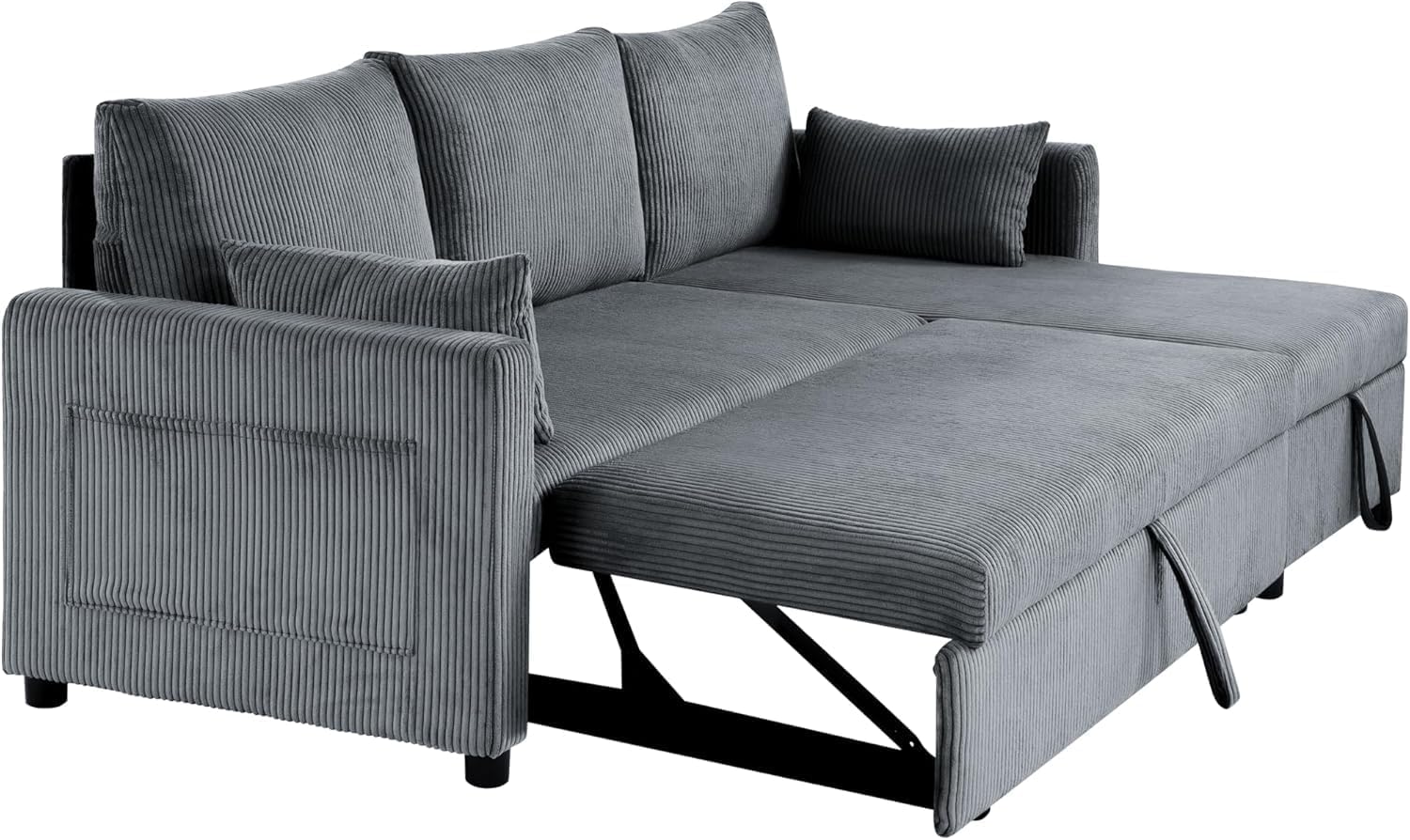 Queen Sleeper Sofa, Convertible Sofa Bed with Storage, 85 Inch Sectional Couch with Pull Out Bed, L Shaped 3 Seat Sectional Sleeper Sofa for Living Room, Apartment, Grey