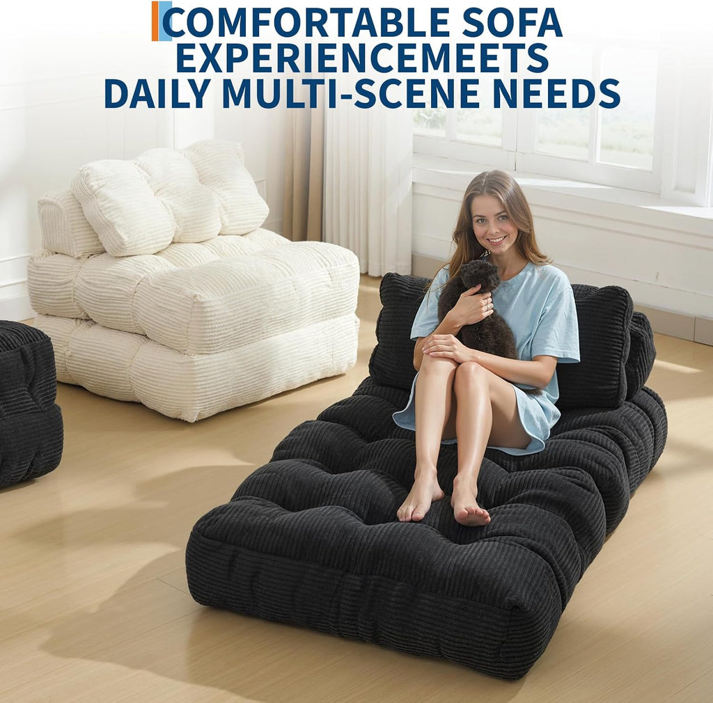 Folding Sofa Bed, 3-in-1 Convertible Sleeper Chair with Pillow, Single Futon Couch Bed with Back Support, Portable Fold Out Chair Bed Comfy Floor Sofa Lounge for Living Room Bedroom, Black