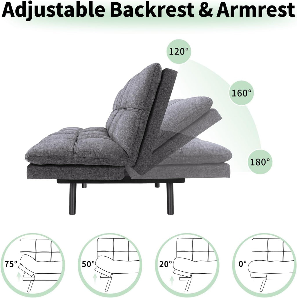 MUUEGM 71' Convertible Futon Sofa Bed, Upholstered Small Futon Couches with Adjustable Backrest, Loveseat Sleeper Bed for Compact Living Room Studio Office (Pure Grey)