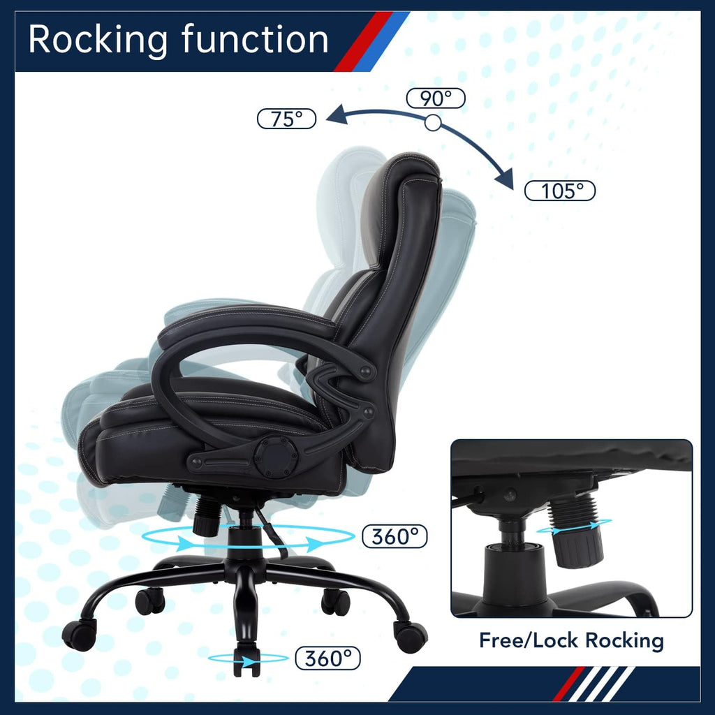 BLKMTY Big and Tall Office Chair for Heavy People 400 lbs Computer Chair PU Leather Adjustable Height Chair Executive Swivel Task Chairs with Armrests and Lumbar Support for Women, Black