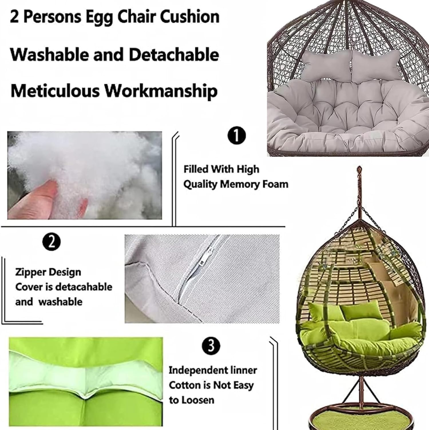 Swing Hanging Chair Cushion Egg Chair Cushion Thicken Hanging Basket Egg Chair Waterproof Heavy Duty Swing Chair Cover Seat Cushion for Garden Outdoor Indoor Patio(15,120CM)