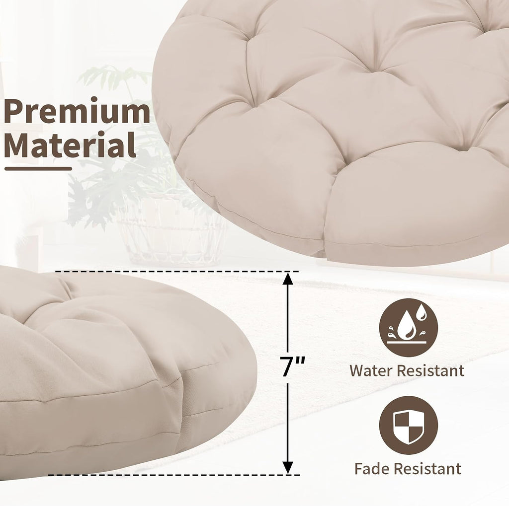 KROFEM 46' Giant Oversized Ergonomic Rattan Papasan Chair with Soft Thick Cushion for Adults, Fluid 360° Swivel, Waterproof, Black Frame with Beige Cushion