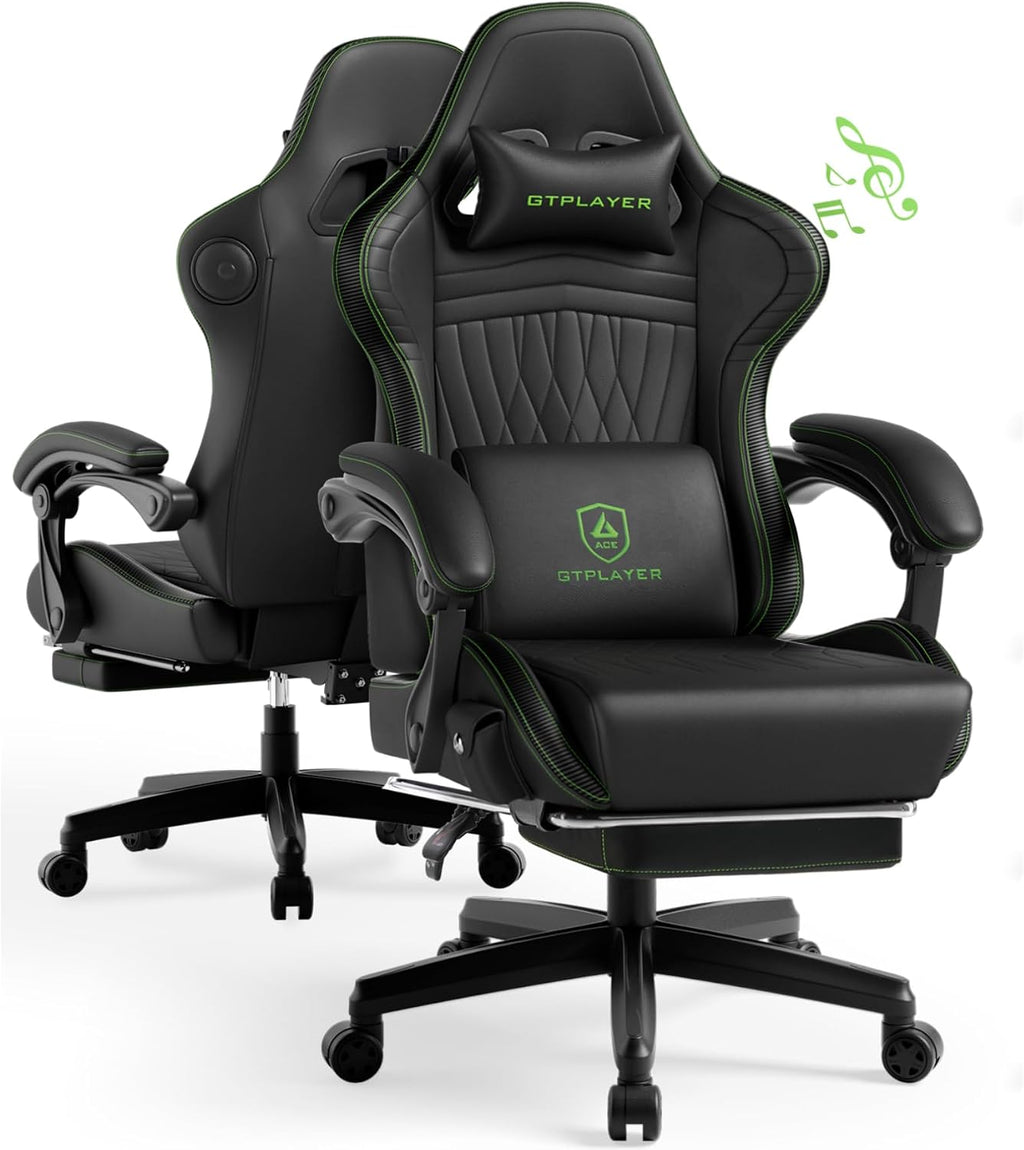 GTPLAYER ACE-PRO Music Gaming Chairs – Built-in Speakers, App Support & Bluetooth Control, Computer Game Chairs with Footrest for Adults, Ergonomic, Reclining, Linkage Armrest, Black