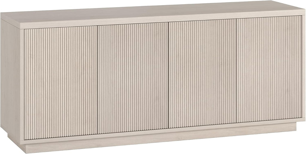 Henn&Hart Fluted TV Stand for TVs up to 65' with 2 Concealed Ribbed Storage Cabinets and Adjustable Shelves for Living Room, Family Room, or Office, Beech White