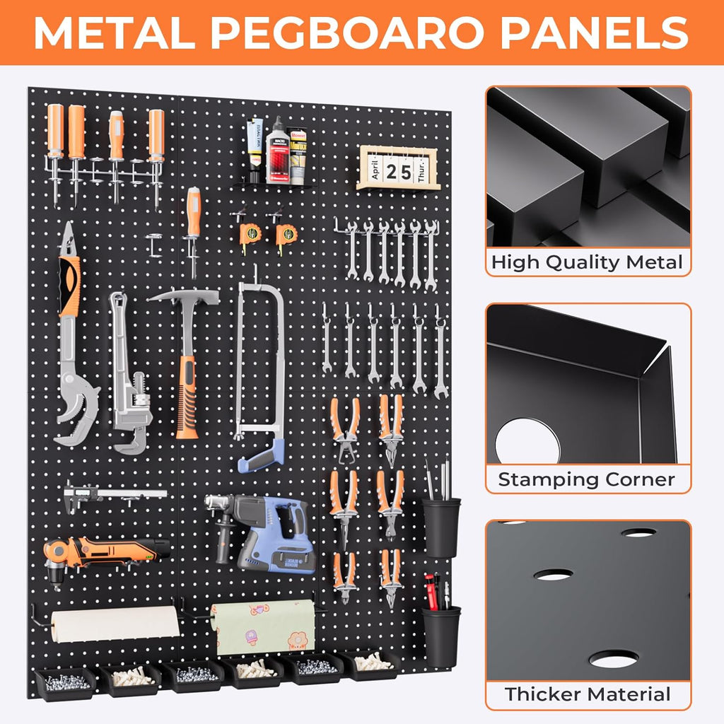 INCLY 48x36 Inch Metal Peg Board Kit with 1/4' Pegboard Hooks Accessories, 6PCS Peg Board Panels and 234PCS Black Pegboard Wall Organizer Tool Storage System for Garage Workbench Shed
