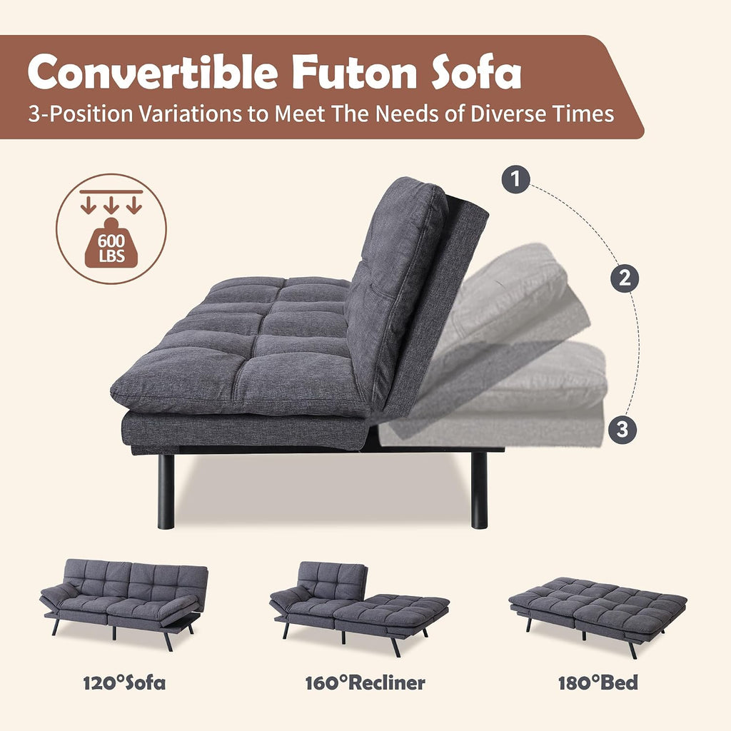 Hcore Futon Sofa Bed, Memory Foam, Sofa Bed, 71' L x 31' W x 16' H, Dark Grey
