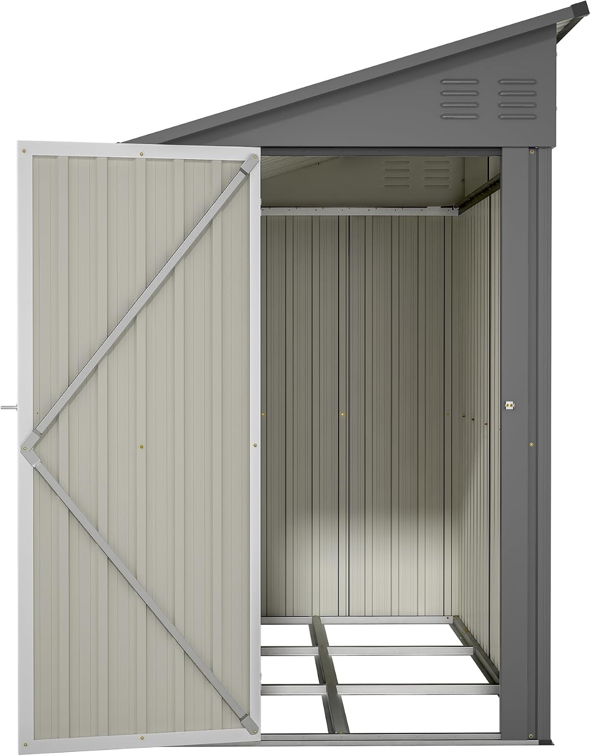 YOPTO 4×8 FT Lean to Metal Shed,Outdoor Heavy-Duty Storage Shed with Floor Base,All Weather Waterproof Garden Tool House W/Lockable Door&2 Air Vents,Reversible Door Design,for Backyard,Patio,Lawn,Gray