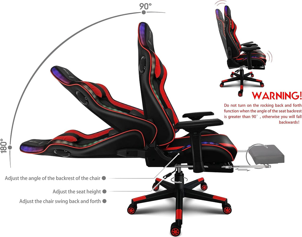 Gaming Chair for Adults,RGB Computer Chair with Footrest, Ergonomic Chair 4D Armrest Move Up And Down 8CM - Video Game Chair with Lumbar Massage Support And Headrest for Office Teenager,Black