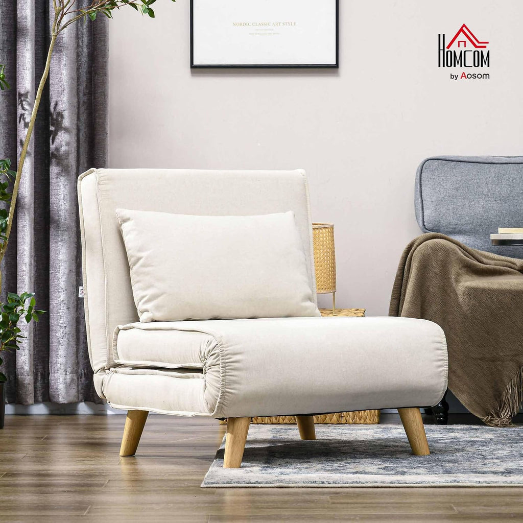 HOMCOM Convertible Chair Bed, 2-in-1 Multi-Functional Sofa Bed, Sleeper Chair with Adjustable Backrest for Living Room, Bedroom, Home Office, Beige