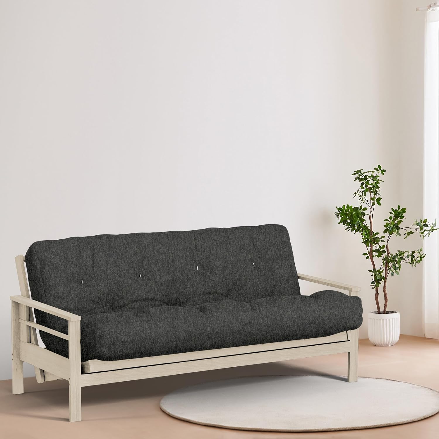 Loosh Home | 8' Full Size Futon Sofa Bed Memory Foam Mattress - USA Made, Charcoal Velvet Chenille, Frame Not Included