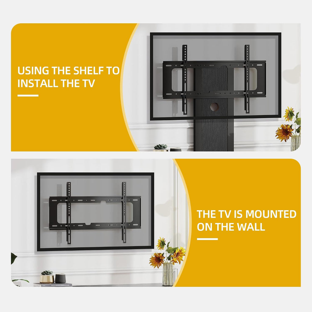 DWVO Black TV Stands for Living Room w/Power Outlet, TV Stand with Mount, LED Entertainment Center for 70/65/60 inch TV, Height Adjustable TV Console Cabinet, Black