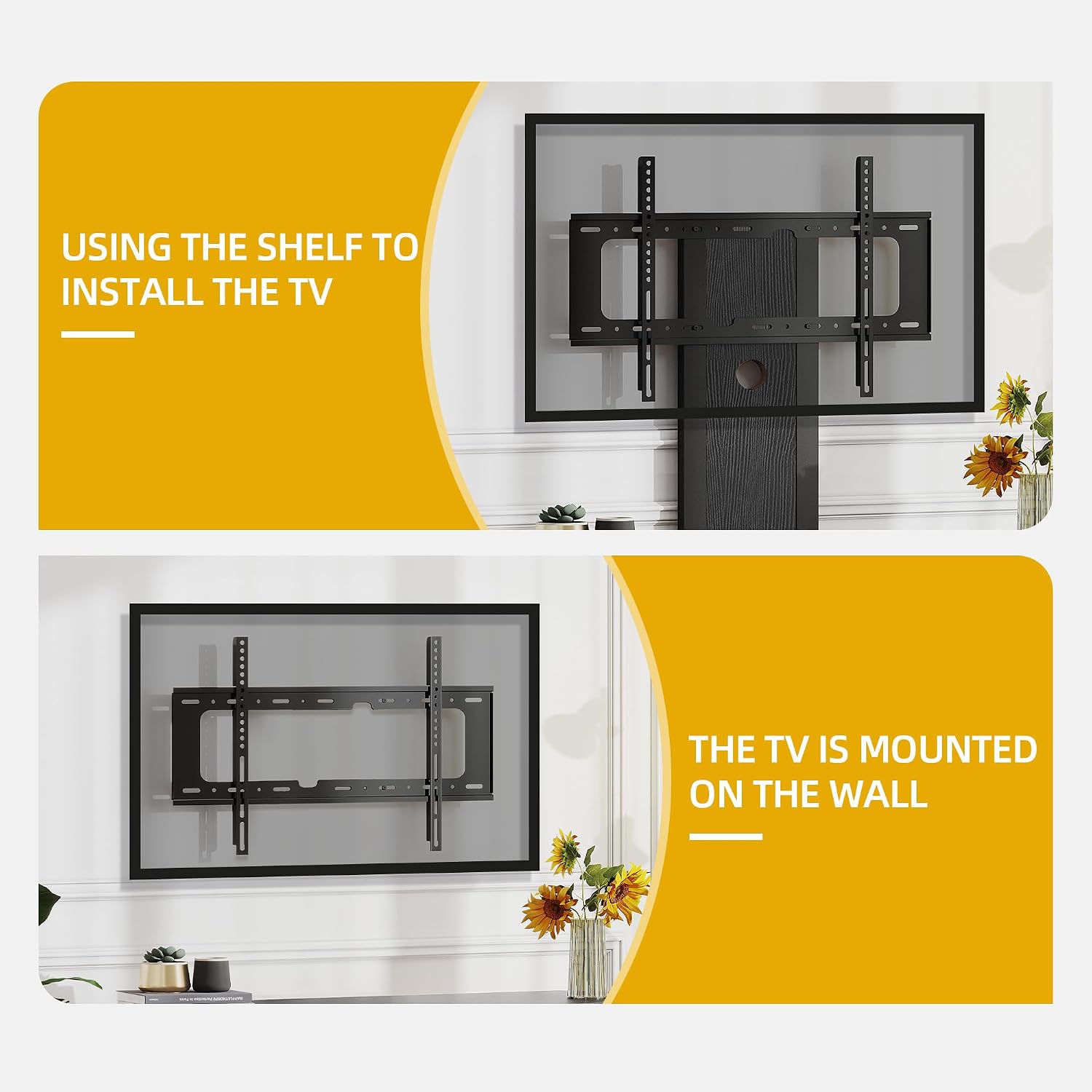 DWVO Black TV Stands for Living Room w/Power Outlet, TV Stand with Mount, LED Entertainment Center for 70/65/60 inch TV, Height Adjustable TV Console Cabinet, Black