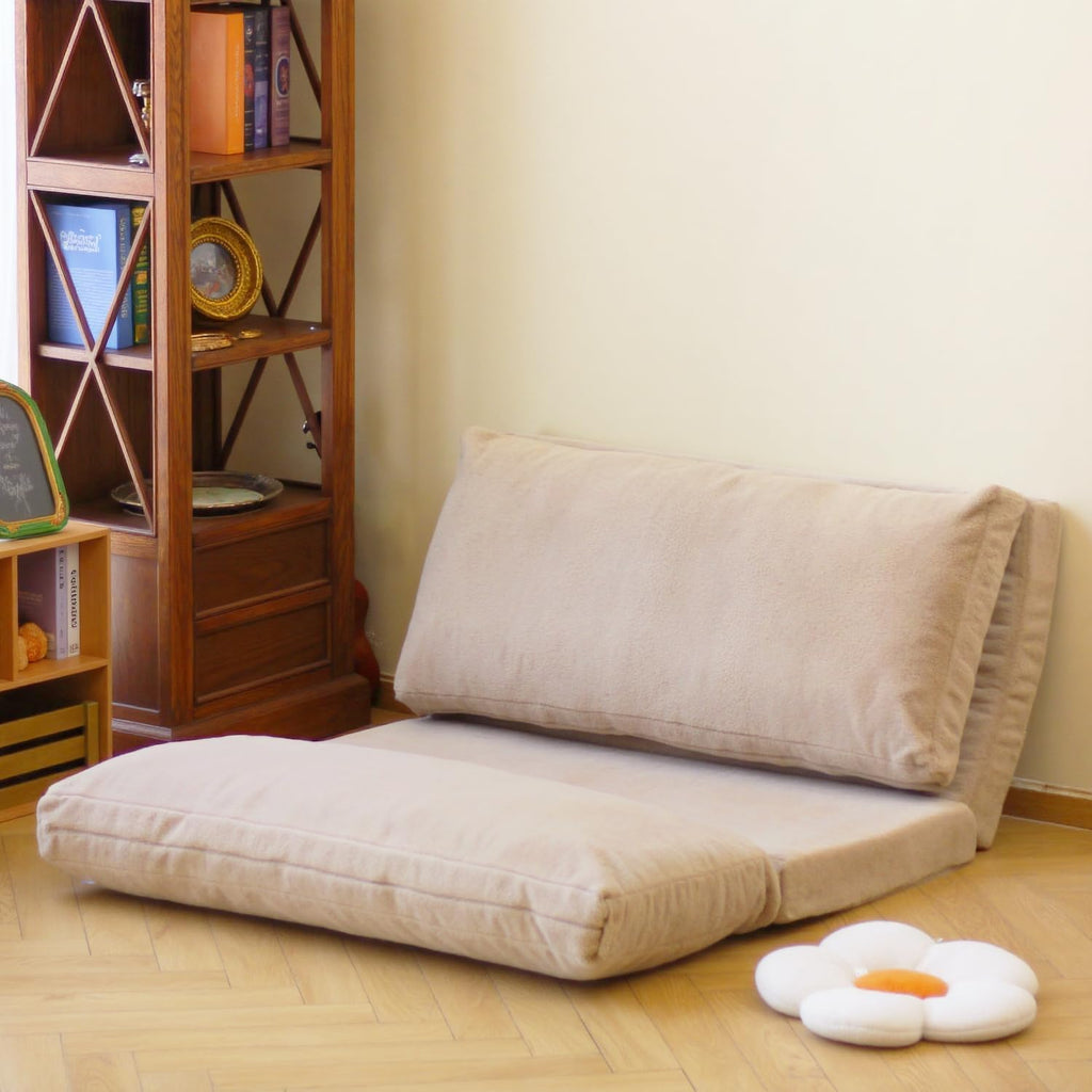 N&V Folding Matress Sofa Bean Bag Bed, Foam Filling Folding Matress Sofa, Includes Removable and Machine Washable Cover, Soft Premium Faux Fur (Medium, Champagne)