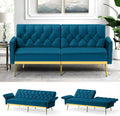 Tufted Velvet Futon Sofa Bed w/Adjustable Armrests & Backrests, Comfortable Sleeper Couch, Modern Convertible Love seat Sofa for Living Room, Bedroom, Apartment, Teal
