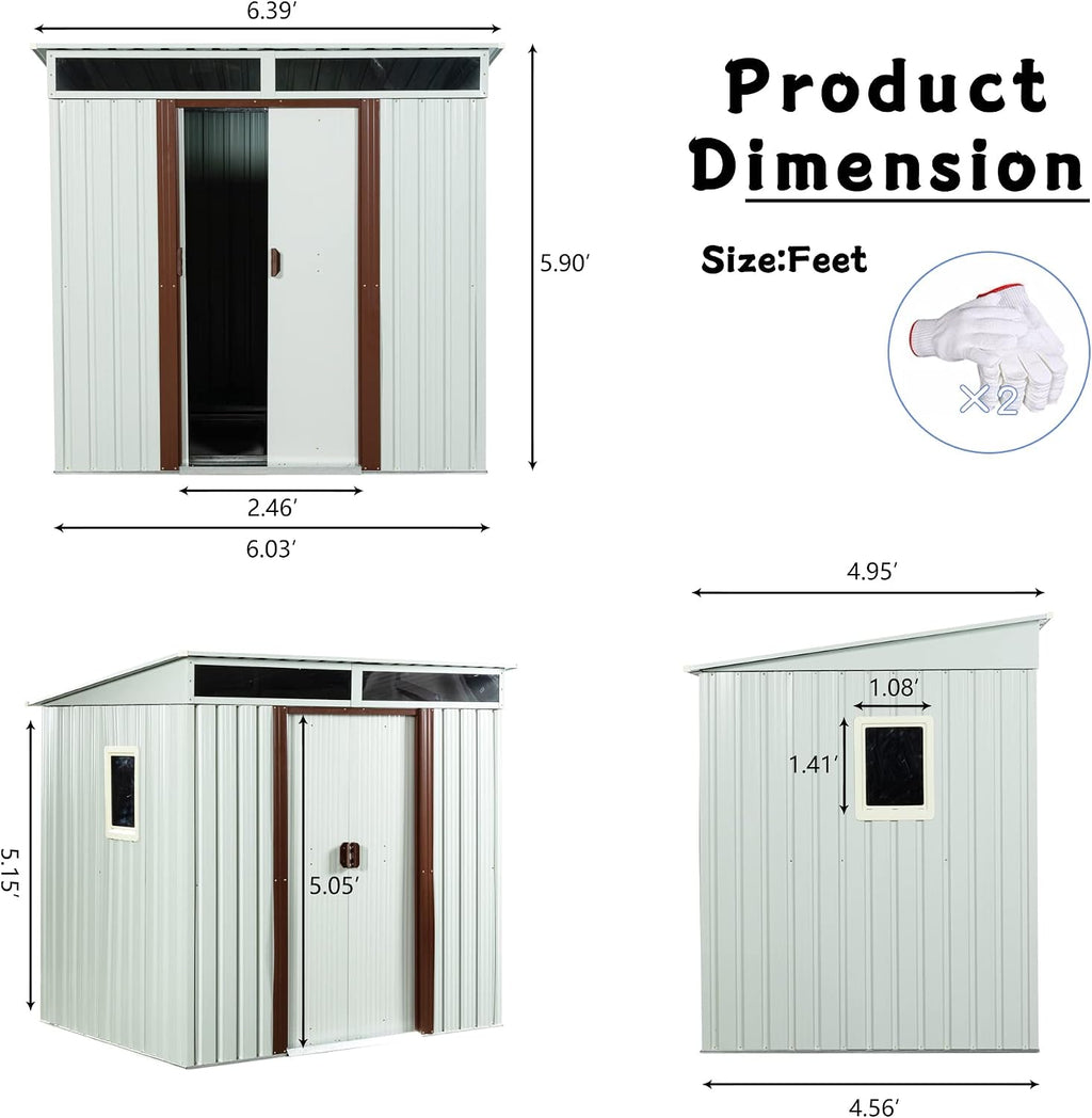 KEIKI 6x5 FT Outdoor Metal Storage Shed with Sloped Roof,Window,Transparent Plate and Lockable Sliding Door for Garden Yard