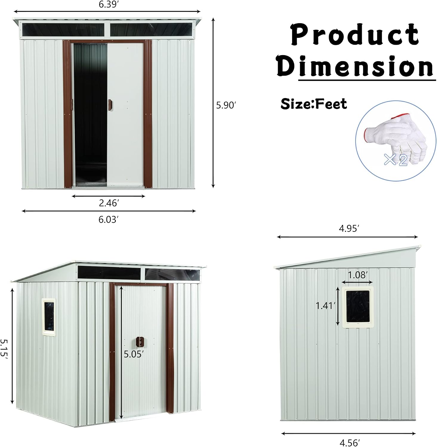 KEIKI 6x5 FT Outdoor Metal Storage Shed with Sloped Roof,Window,Transparent Plate and Lockable Sliding Door for Garden Yard