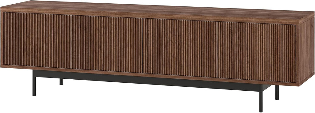 Henn&Hart Fluted TV Stand for TVs up to 75' with 2 Open-Concept Ribbed Storage Cabinets for Living Room, Family Room, or Office, Medium Walnut