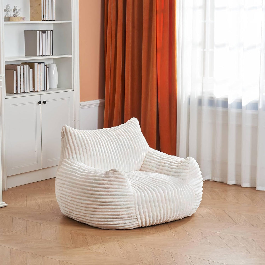 LKD Oversized Bean Bag Chairs for Adults,Bean Bag Chair with arms,Plush Bean Bag,Modern Living Room Decorative Chair,Corner Chair Bedroom,Reading Sofa, Dormitory Lounge Chairs (White, NO Ottoman)