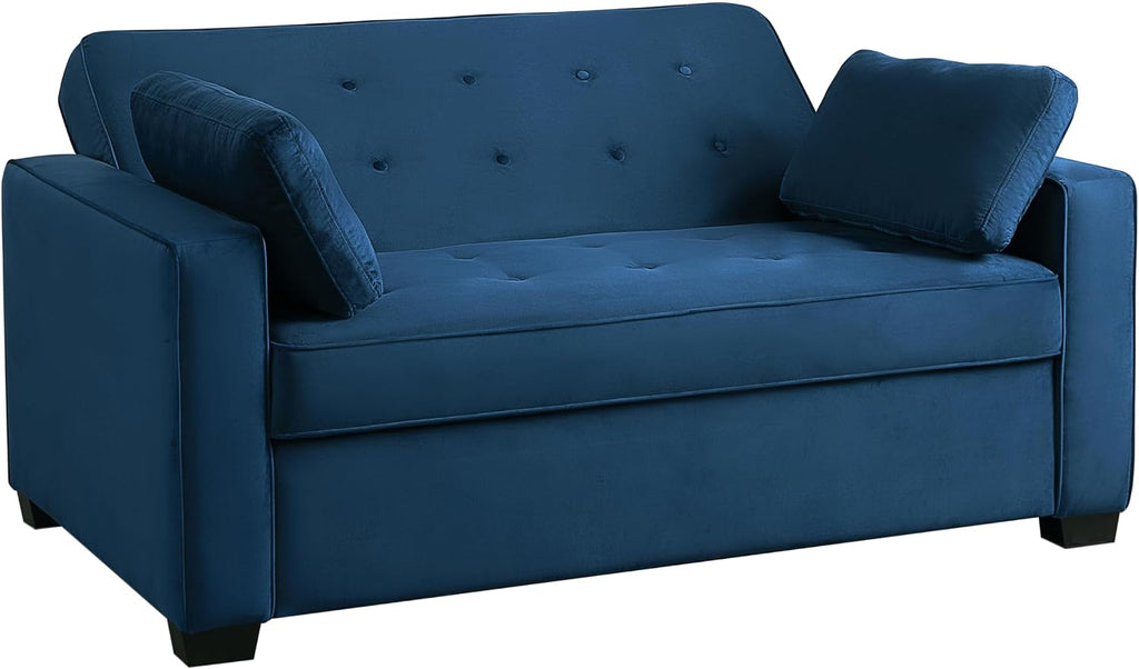 Serta Ainsley 66.5' Convertible Sleeper Loveseat, Full Size, Dreamcoil Comfort, Soft Velvet Fabric, Navy